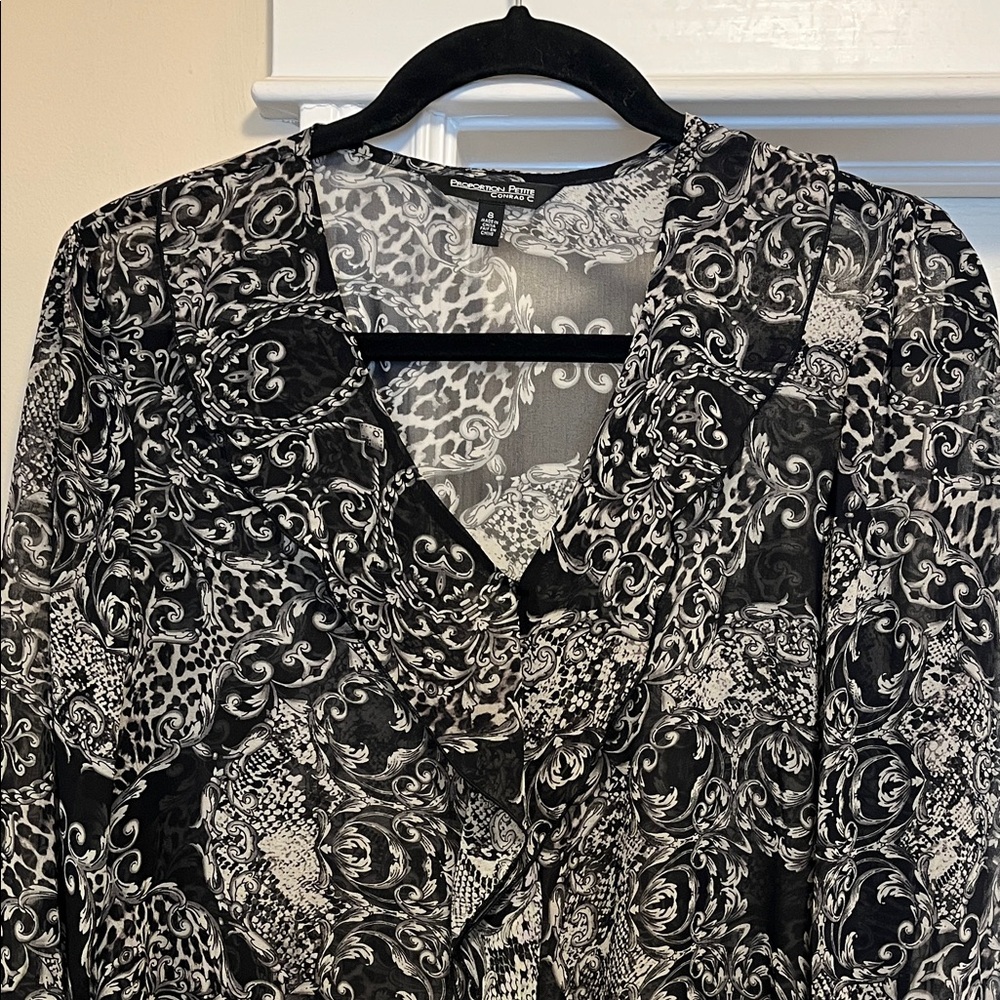 Y2K Sheer Paisley Ruffle Blouse - Picture 2 of 13